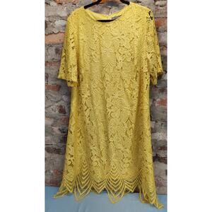 Sharagano Dress Womens Plus Size 18w Yellow Lace